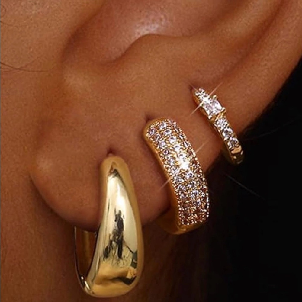 3 Pairs Gold Hoop Earrings